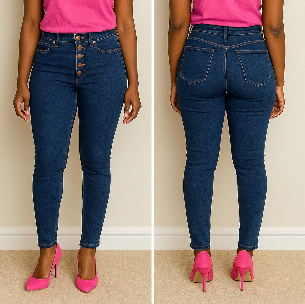 No Boundaries High-Rise Button Fly Skinny Jeans | Size 9 | Deep Indigo Stretch